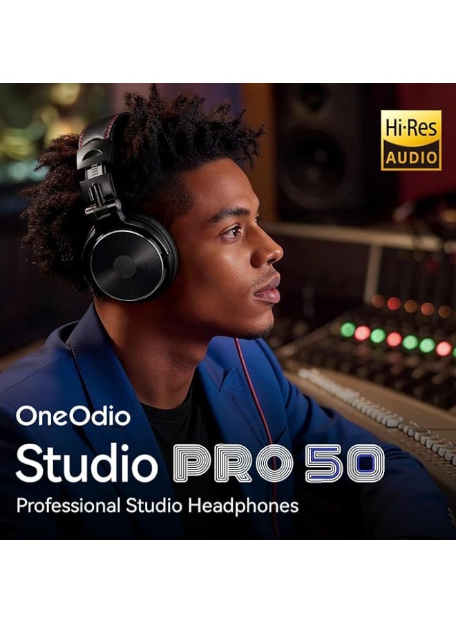 OneOdio Hi-Res Over Ear Headphones for Studio Monitoring and Mixing, Sound Isolation, Protein Leather Earcups, 50mm Driver Unit, Wired Headphones for AMP Guitar Keyboard (Pro-50 Black) - Image 4